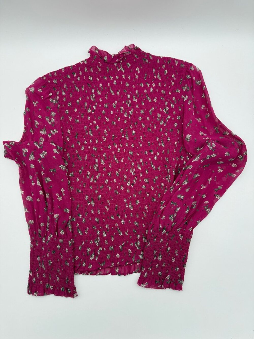 Rag & Bone Smocked Floral Blouse – Fuchsia – Size XS
